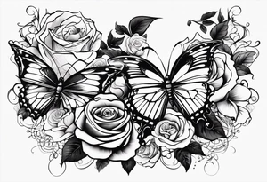Butterflies flying with roses & filligree tattoo idea