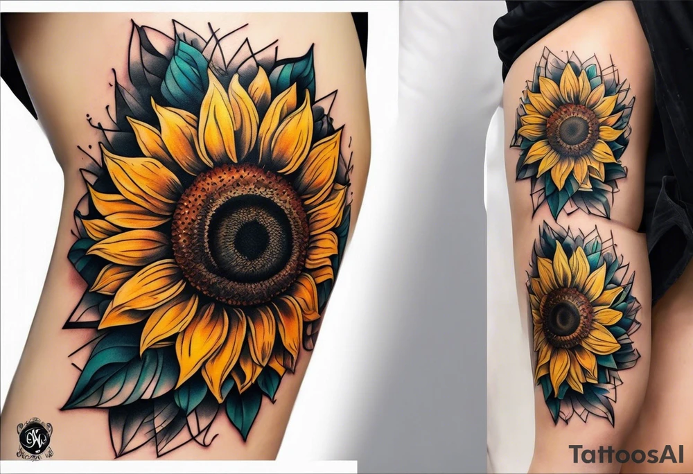sunflower on knee tattoo idea