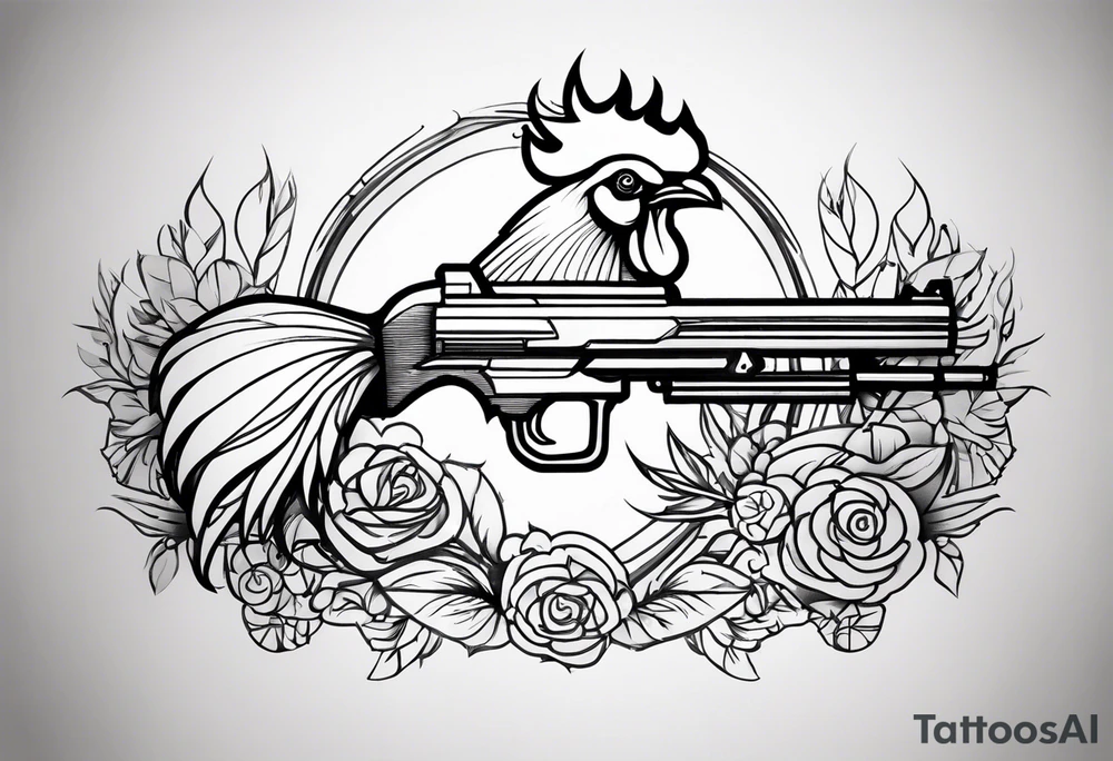 rooster machine gun tattoo idea