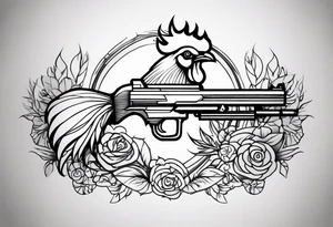 rooster machine gun tattoo idea