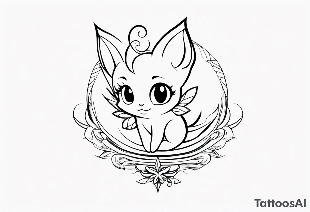 A fairy with a tail inspired by the logo of the show called Fairy Tail in a fetal position leaning in tattoo idea