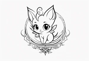 A fairy with a tail inspired by the logo of the show called Fairy Tail in a fetal position leaning in tattoo idea