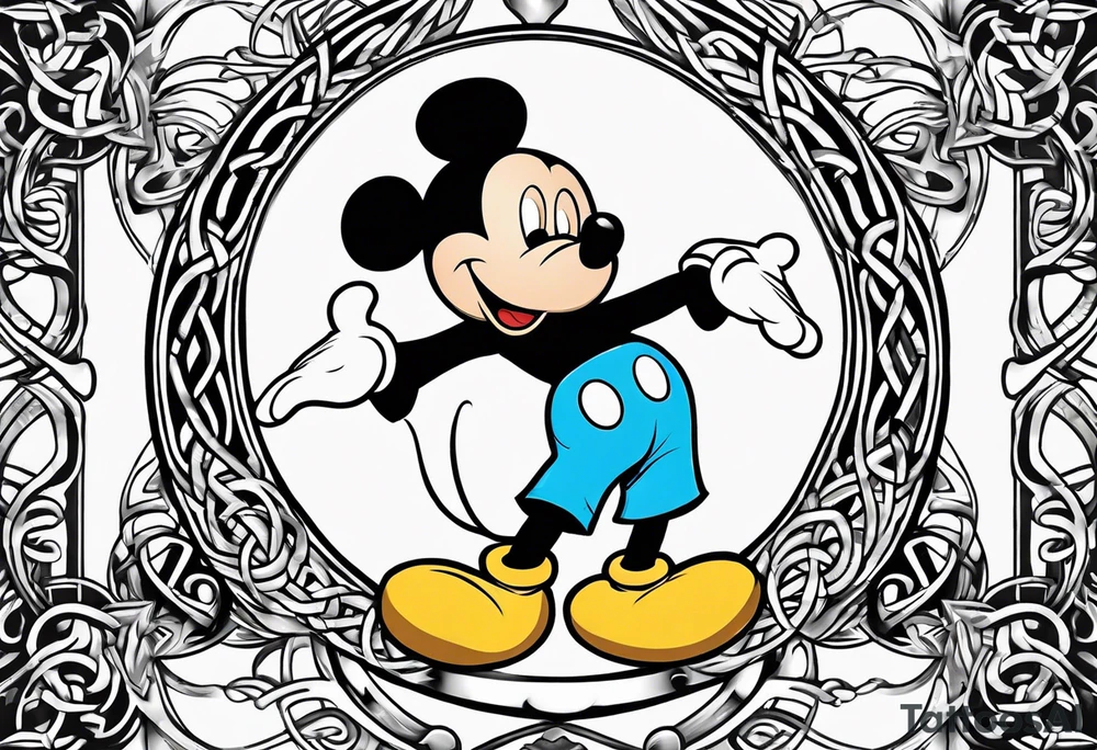 martial arts, palm trees, mickey mouse and the celtic symbol for family tattoo idea