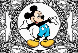 martial arts, palm trees, mickey mouse and the celtic symbol for family tattoo idea