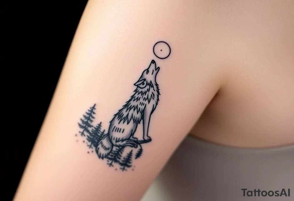 Lone wolf howling at the moon in the forest in the night Columba constellation tattoo idea