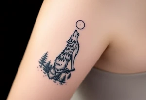 Lone wolf howling at the moon in the forest in the night Columba constellation tattoo idea