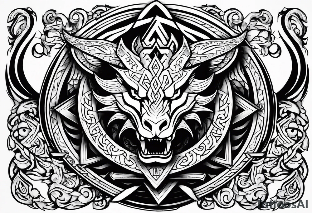 Sword shield dragon Valhalla valknut tattoo idea