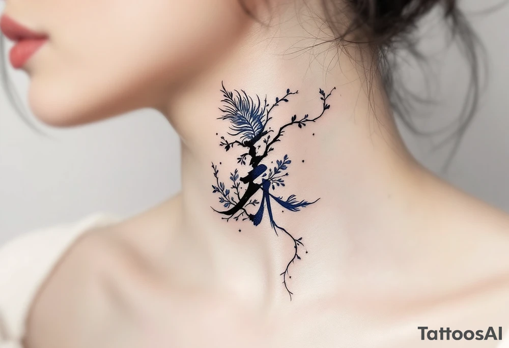 信 (xìn, “faith/trust”) in deep indigo with a bridge motif speaks of connection and reliability. tattoo idea