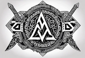 Valhalla  round shield axe
Valknut barbed wire chains tattoo idea