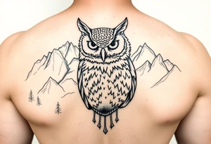 background of yosemite in  a owl black fine line tattoo tattoo idea