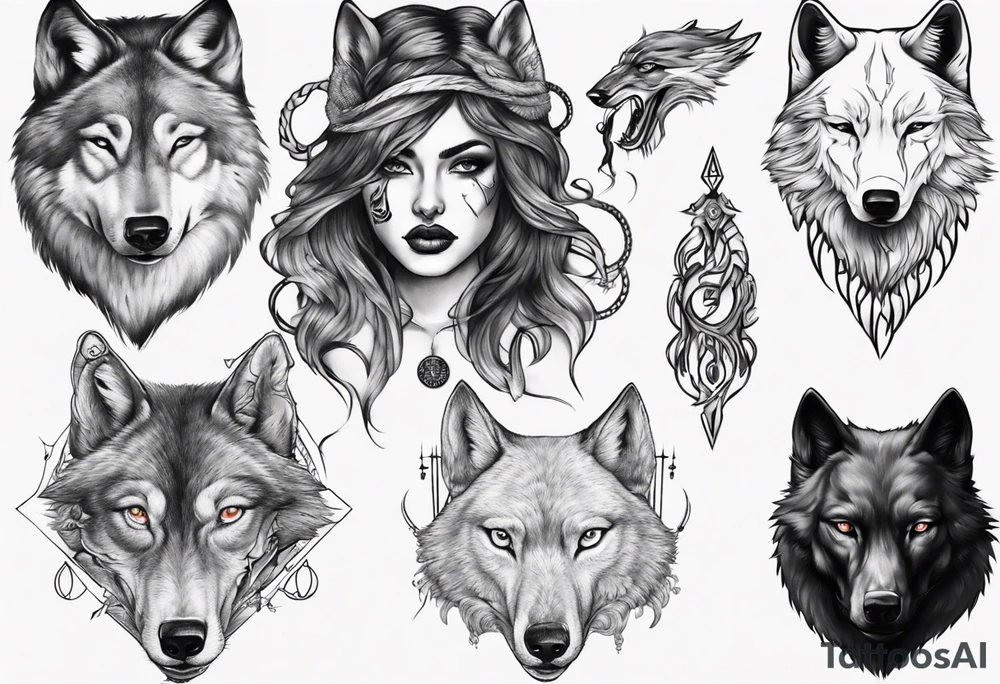 Half wolf half woman tattoo idea