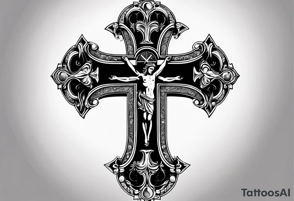 A cross with roman numerals dates tattoo idea
