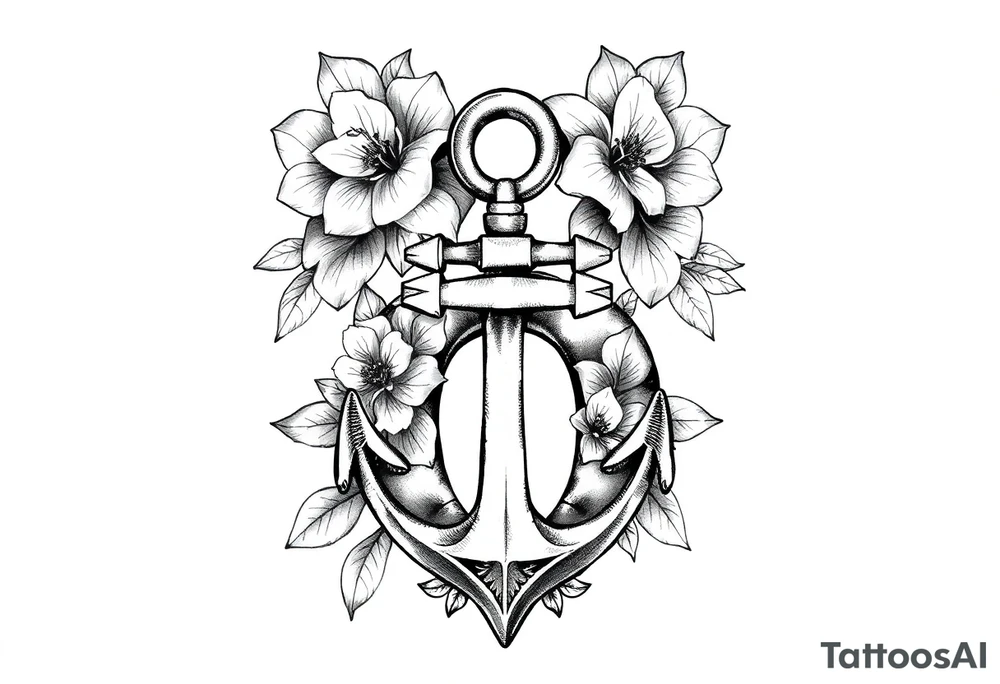 number 6 with flowers surrounding it and a fouled anchor, fleur des lis, egyptian ankh tattoo idea