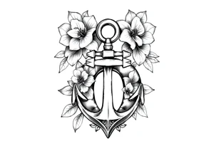 number 6 with flowers surrounding it and a fouled anchor, fleur des lis, egyptian ankh tattoo idea
