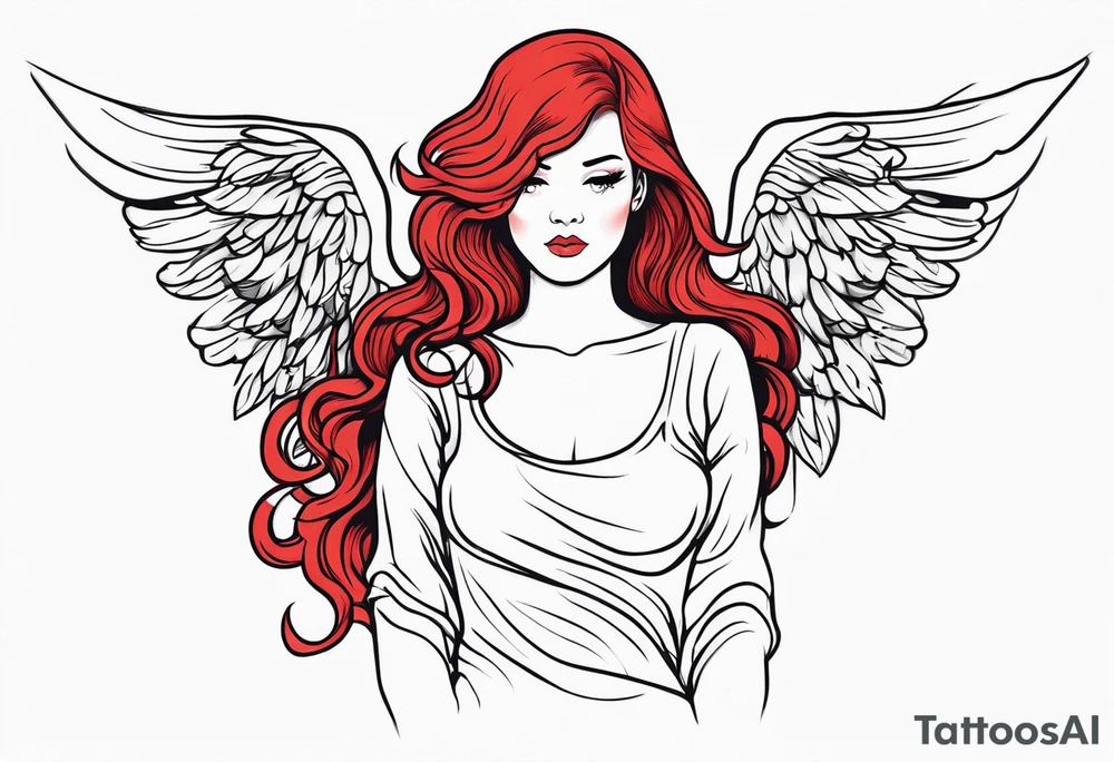 red hair angel girl full body tattoo idea