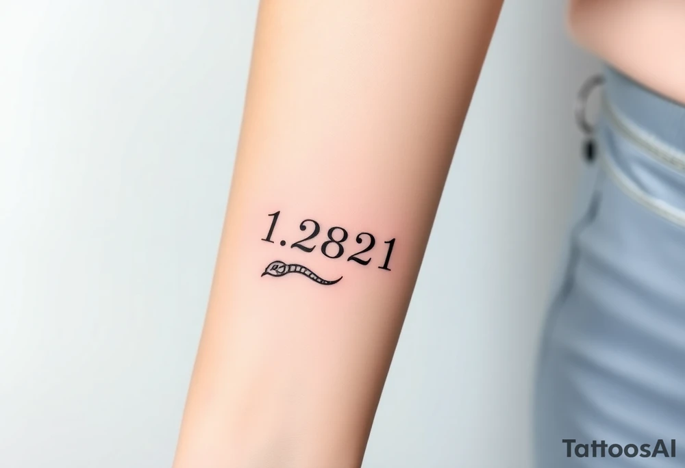 I want a small simple silhouette lines black and white wrist princess like girl snake tattoo that has number 12821 on its body along and also I want it to represent feminine energy crown queen Cycle tattoo idea