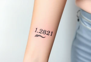 I want a small simple silhouette lines black and white wrist princess like girl snake tattoo that has number 12821 on its body along and also I want it to represent feminine energy crown queen Cycle tattoo idea