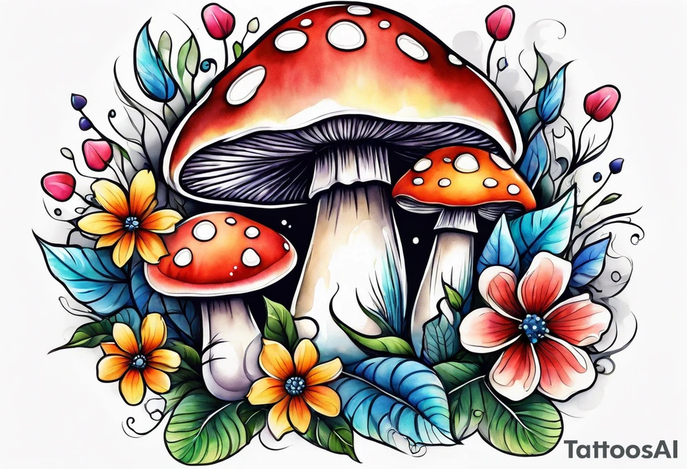 Flower and mushroom pattern tattoo idea