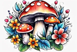 Flower and mushroom pattern tattoo idea