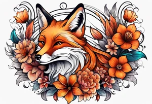 animal fox, flower tattoo idea