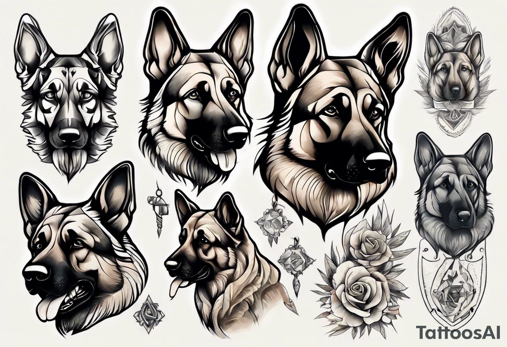 German shepherd portrait tattoo idea