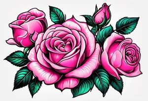 pink, neon pink, full color, traditional style roses, tattoo idea