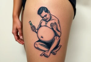 pathetic beta male with disgusting saggy body, fat belly and limp dick on his knees offering money tattoo idea