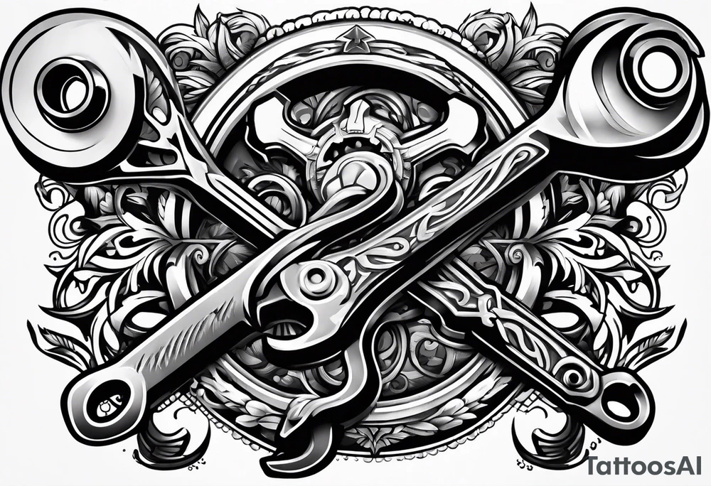 american traditional style wrench tattoo idea