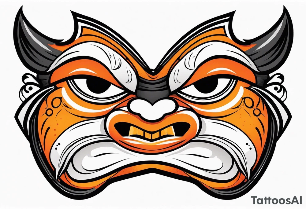 Laughing mask that is orange and black simplistic tattoo idea