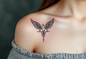 A triquetra surrounded by angelic feathers, symbolizing divine protection and purity. tattoo idea