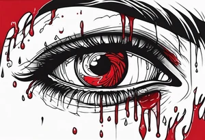 Bleeding tear flows to down from man's red eye sleeve tattoo design tattoo idea