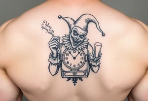 Jack in the box
Box as a clock
Spring as in smoke
Jester clown smoking on one hand drinking on the other tattoo idea