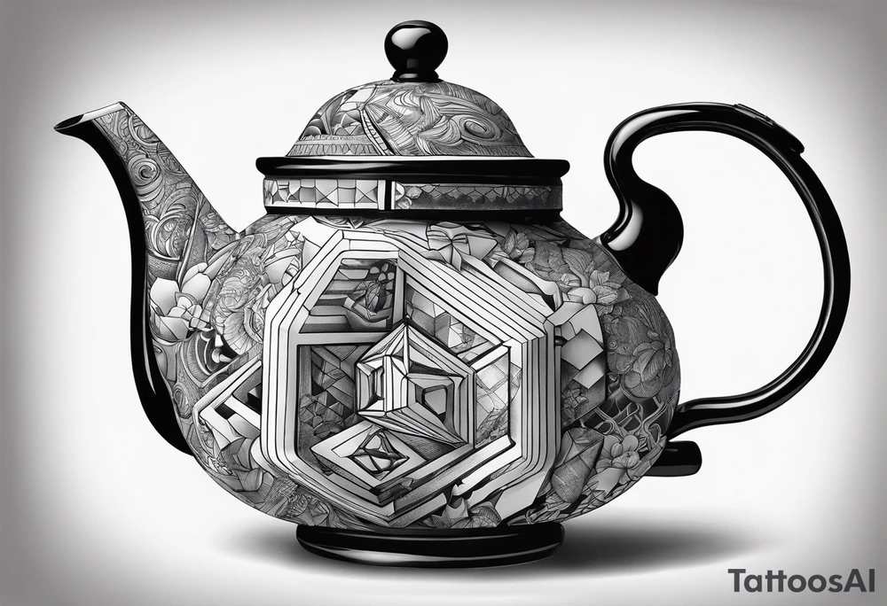 Teapot with 3-d cube tattoo idea
