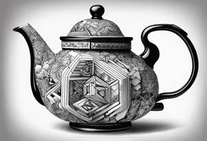 Teapot with 3-d cube tattoo idea