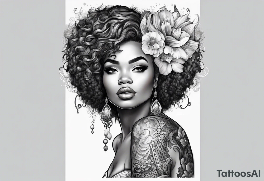 Mermaid with afro tattoo idea