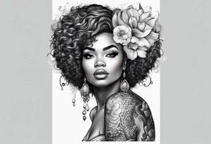 Mermaid with afro tattoo idea