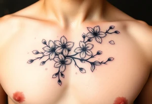 delicate cherry blossoms swirling in spring breeze with petals tattoo idea