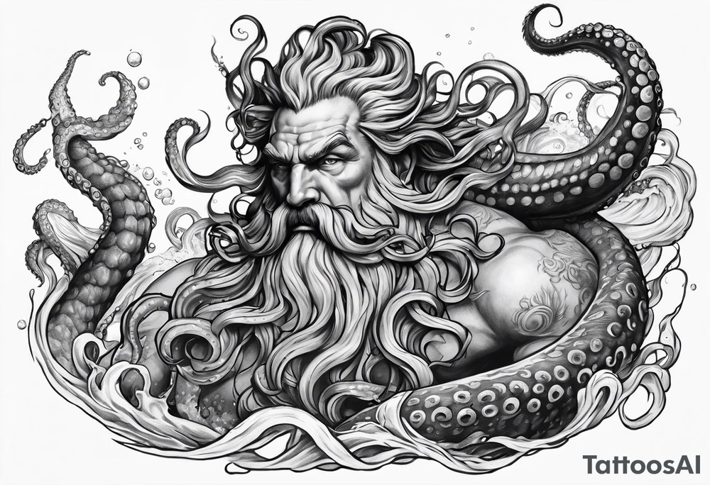 Poseidon battling octopus monster tattoo idea