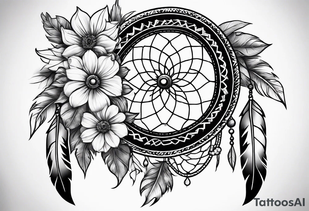 Dream catcher with flowers tattoo idea