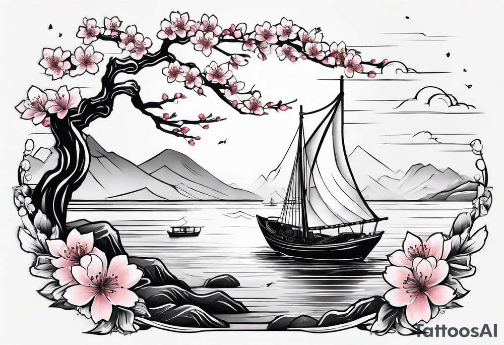 small cherry blossom with boat tattoo idea