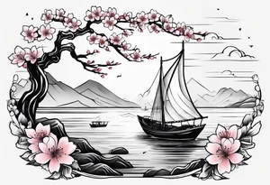 small cherry blossom with boat tattoo idea