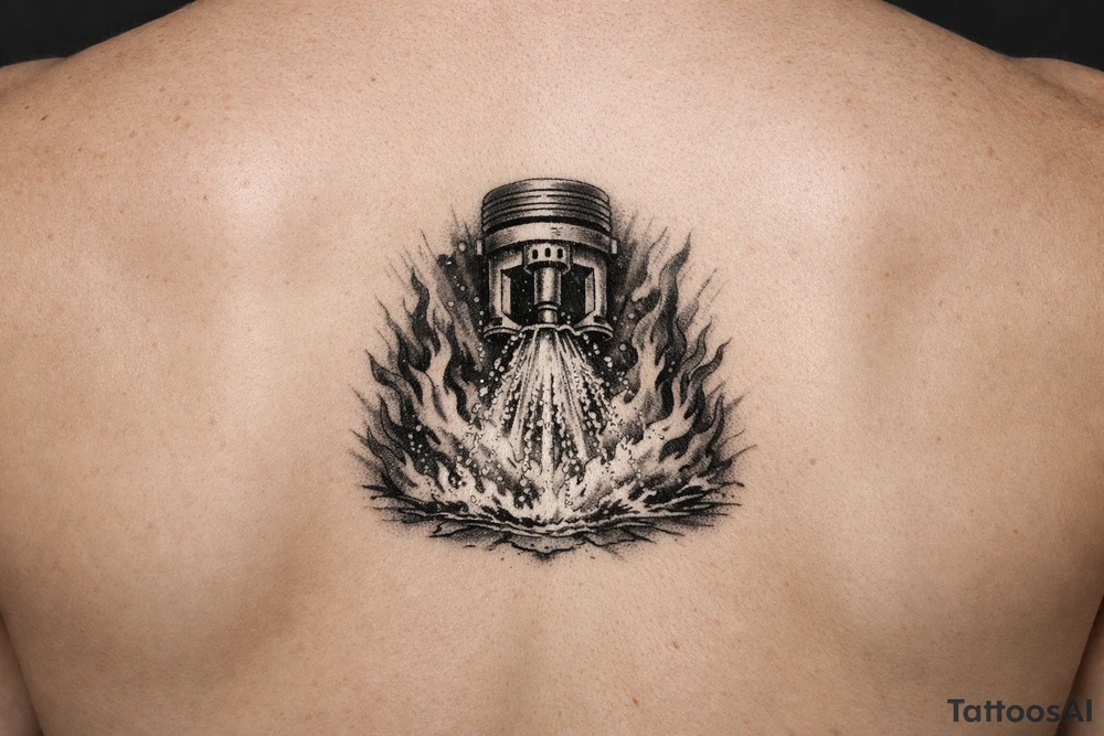 Fire Sprinkler putting out a fire tattoo idea