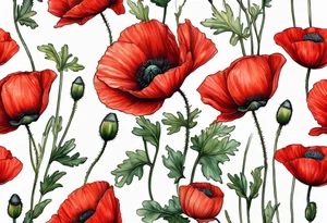 Red poppy flower with stem tattoo idea