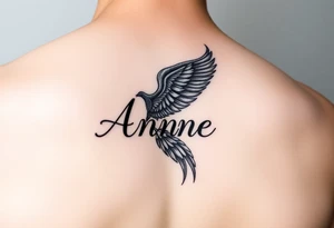 the name Anne in a phoenix feather tattoo idea
