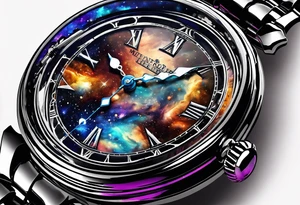 broken pocket watch galaxy shattered 12:00 6/12/2020 "Zee" tattoo idea