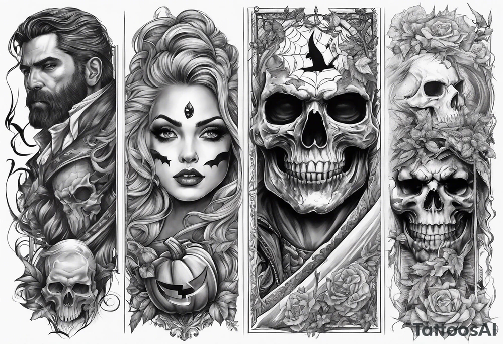 Halloween arm sleeve tattoo idea