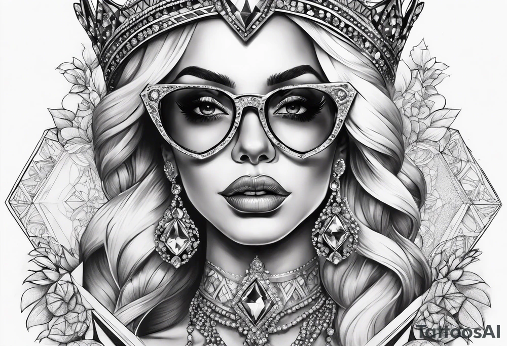 Diamond queen wearing glasses spooky beauty add gemstones tattoo idea