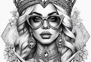 Diamond queen wearing glasses spooky beauty add gemstones tattoo idea