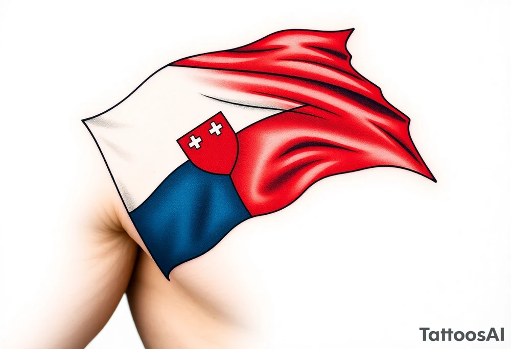 A waving Czech flag with realistic fabric texture, its red, white, and blue colors appearing vibrant and dynamic. tattoo idea