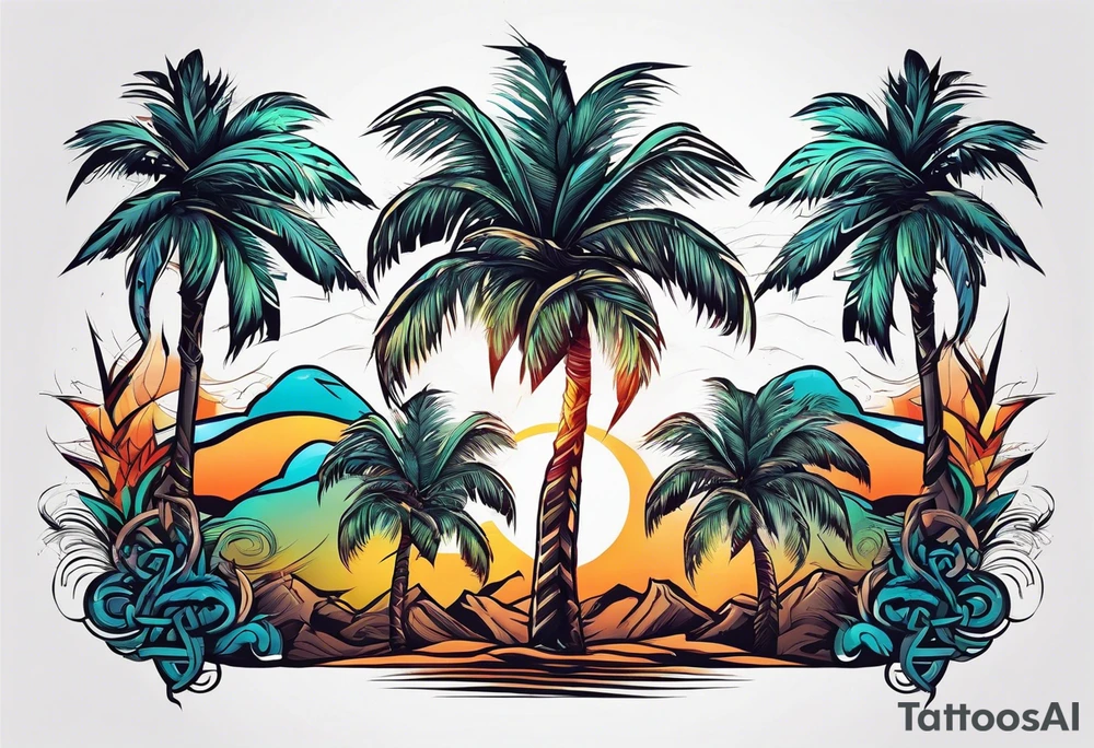 palm trees, knowledge, martial arts and the celtic symbol for family tattoo idea